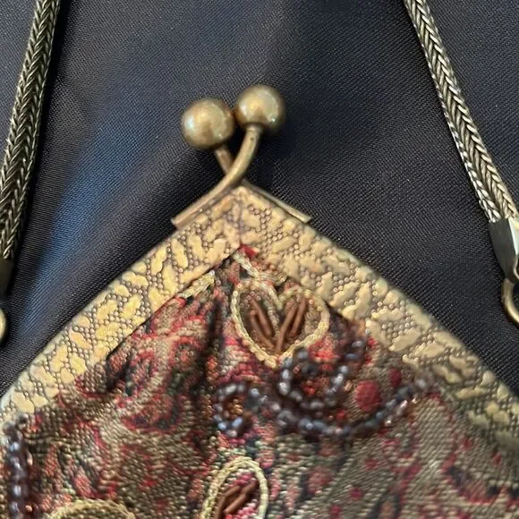 Batua brown multi colored beaded boho festival kiss lock vintage style bag EUC - Picture 5 of 13
